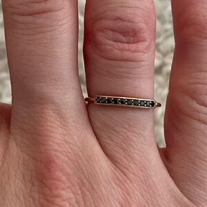 Delicate solid 14k rose Gold Band Ring with Black diamonds Sz 4